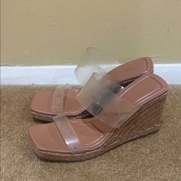 Zara Women's Wedge Sandals with Clear Straps - Brown - Picture 6 of 14